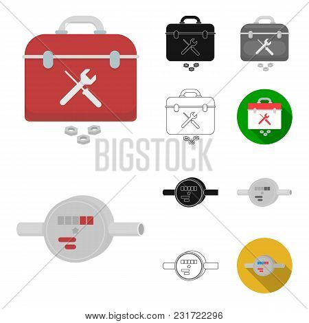 Plumbing, Fitting Cartoon, Black, Flat, Monochrome, Outline Icons In Set Collection For Design. Equi