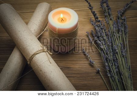 Magic Potion. Alternative Herbal Medicine. Shaman Table With Copy Space. Druidism Concept. Witch Doc