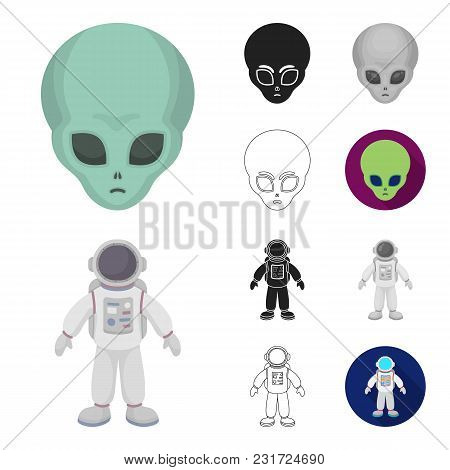 Space Technology Cartoon, Black, Flat, Monochrome, Outline Icons In Set Collection For Design.spacec