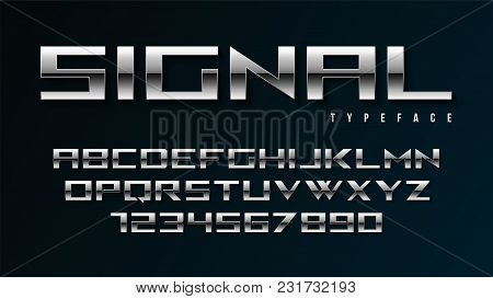 Vector Shiny Silver Display Font Design, Alphabet, Character Set, Typeface, Typography, Letters And 