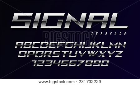 Vector Shiny Silver Display Font Design, Alphabet, Character Set, Typeface, Typography, Letters And 