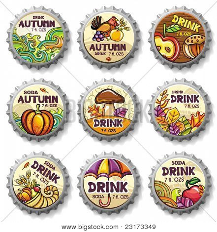 Gyűjteménye aranyos őszi bottlecaps
