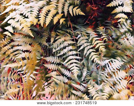 Fern Leaf Vintage Digital Illustration. Sepia Toned Fern Leaf. Floral Wedding Background. Summer Tra