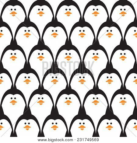 Penguin Seamless Vector Pattern. Cute Aquatic Animals Funny Repeat Texture For Baby Print.