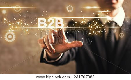 B2b Text With Businessman On Dark Vintage Background