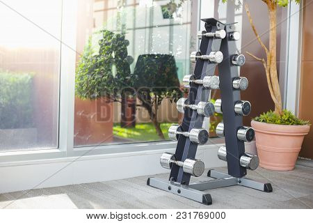 Row Of Drum Bell In The Gym .