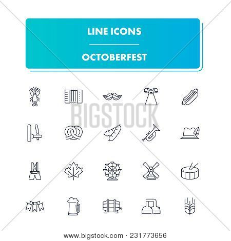 Line Icons Set. Octoberfest Pack. Vector Illustration With Festival Elements And Symbols Includes Be