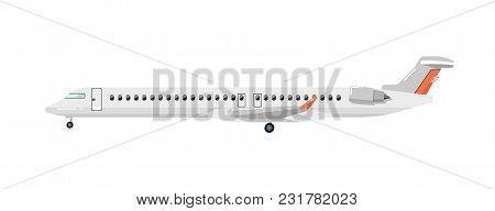 Side View Of Airplane Isolated On White Background Illustration. Business Aircraft. Passenger And Fr