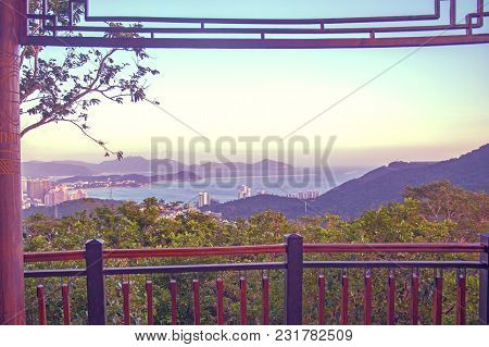 Panorama Of The City Of Sanya, A View Of The City In The Highest Point, The Island Of The Phoenix. A