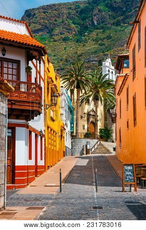Garachico, Tenerife, Spain, June 08, 2015: Colorful Buildings On The Streets Of Garachico, Tenerife,