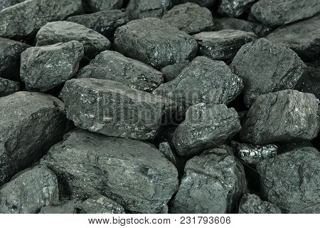 Concept Of Energy Fuel - Black Coal In Close-up As A Texture Or Background