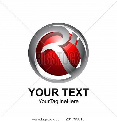 Initial Letter Ri Logo Template Colored Grey Red Circle Sphere Design For Business And Company Ident