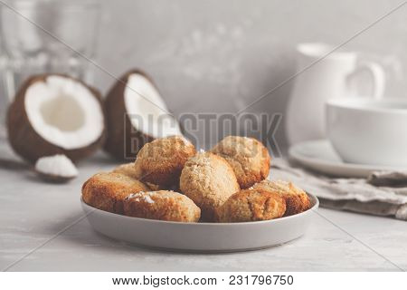 Healthy Vegan Homemade Coconut Cookies, Light Background. Healthy Vegan Food Concept.