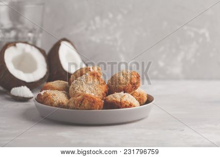 Healthy Vegan Homemade Coconut Cookies, Light Background. Healthy Vegan Food Concept.