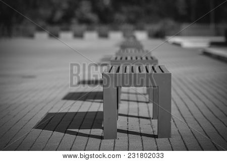 Modern Architecture Park With Comfortable Bench In Detail