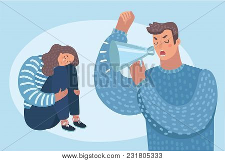 Vector Cartoon Illustration Of Despaired Woman Hug Shes Knee And Cry When Sitting On The Floor Angry