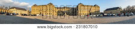 Wuerzburg , Germany - February 18 2018 : Front View Of The Royal Residence Palace In Wuerzburg.