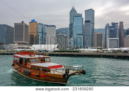 Old Boat On Victoria Harbor, Hong Kong.