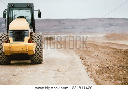 Tandem Roller Vibratory Industrial Machinery On Road Construction Site