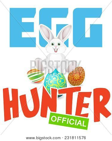 Easter Egg Hunter Illustration With Ornamental Eggs And Bunny