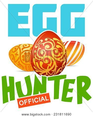 Easter Egg Hunter Illustration With Three Ornamental Eggs
