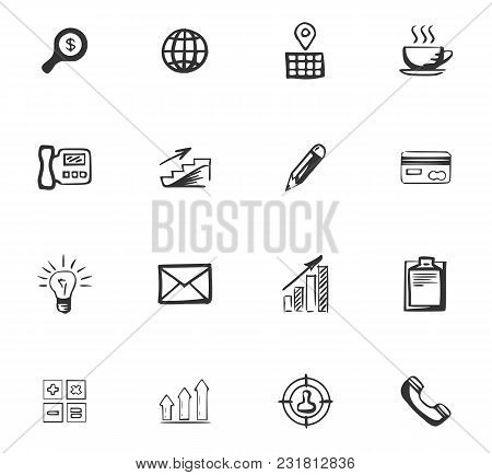Doodle Business Icons Set For Website Design