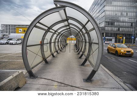 Walkaway Pedestrian Tunnel At The Vienna Airport In Austria