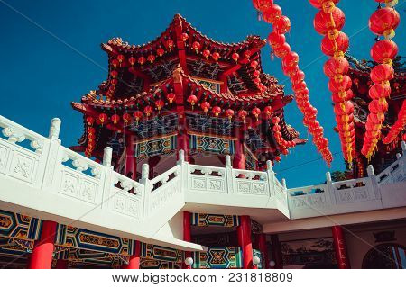 Beatiful Thean Hou Temple, Kuala Lumpur Attraction. Travel To Malaysia. Architecture Background. Rel