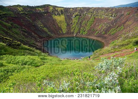 Kerið Volcanic Crater Lake Also Called Kerid Or Kerith In Southern Iceland Is Part Of The Golden Cir
