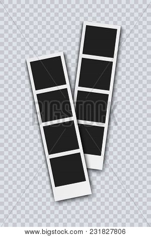 Photo Booth Pistures Isolated On Transparent Background. Retro Photo Frame With Shadow, Realistic Ve