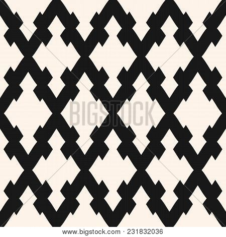 Vector Seamless Pattern With Rhombuses, Diagonal Lattice, Mesh. Simple Monochrome Abstract Geometric