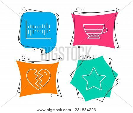 Set Of Break Up, Mocha And Column Diagram Icons. Star Sign. Divorce, Coffee Cup, Sale Statistics. Be