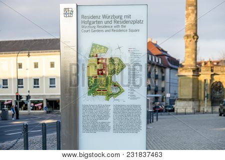 Wuerzburg , Germany - February 18 2018 : Sign Explaining The Royal Residence Palace In Wuerzburg.