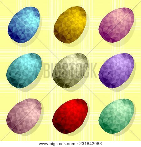 Easter Eggs In Low Poly Style Multicolored