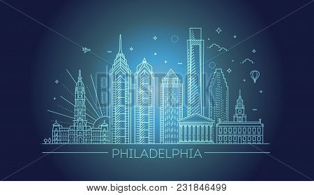 Cityscape Building Line Art Vector Illustration Design. Philadelphia City