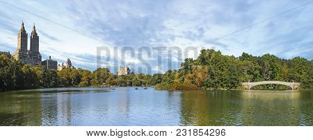 Huge Panorama Of Central Park In New York City With The Eldorado Building And Unidentified People Ro