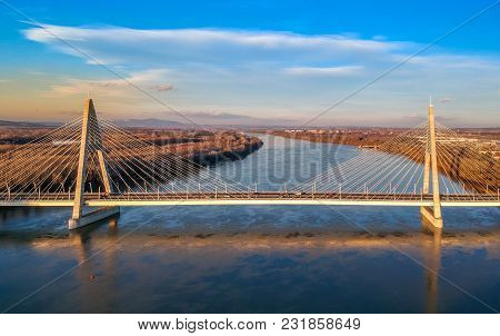 Aerial Photo Of Megyeri Bridge In Budapest, Hungary