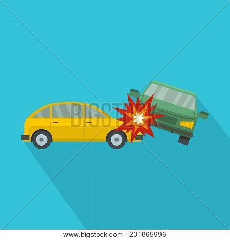 Crashed Car Icon. Flat Illustration Of Crashed Car Vector Icon For Web