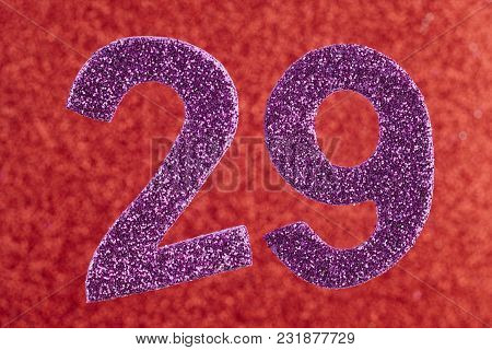 Number Twenty-nine Purple Color Over A Red Background. Anniversary. Horizontal