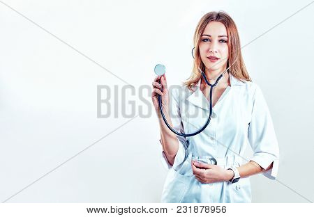Emale Doctor On Duty Welcoming Patient At The Hospital, Friendly Professional, Healthcare