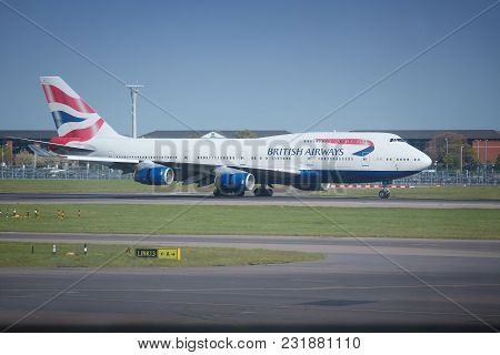 London, Uk - April 16, 2014: British Airways Boeing 747 After Landing At London Heathrow Airport. Ba