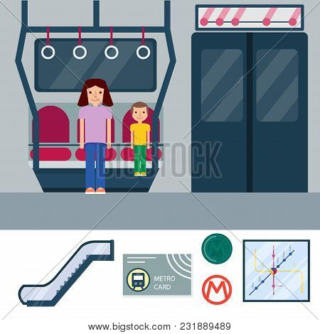 Metro Station Vector Illustration. Transportation Modern Railroad Trip Transit Tunnel Vehicle Servic