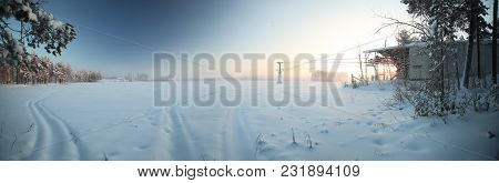 Panoramic View Over The Lake Menstraesket With Ropeway In Vaesterbotten, Sweden
