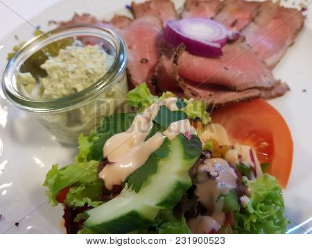 Delicious Roastbeef With Fine Remoulade Sauce And Salad