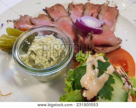 Delicious Roastbeef With Fine Remoulade Sauce And Salad