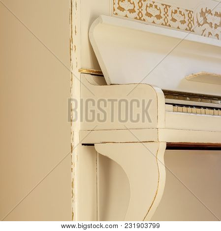 Piano Close-up, Musical Instrument. Learn To Play The Instrument At Home. White Large Piano. Piano K