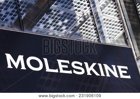 Milan, Italy - April 28, 2017: Detail Of Moleskine Store In Milan, Italy.it  Is An Italian Manufactu