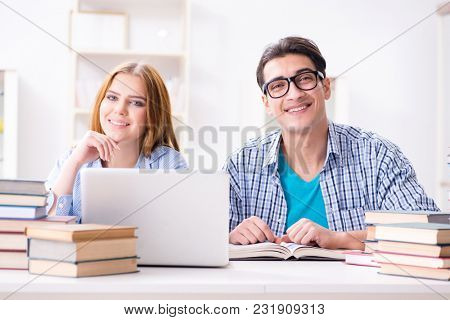 Two students preparing to school exams