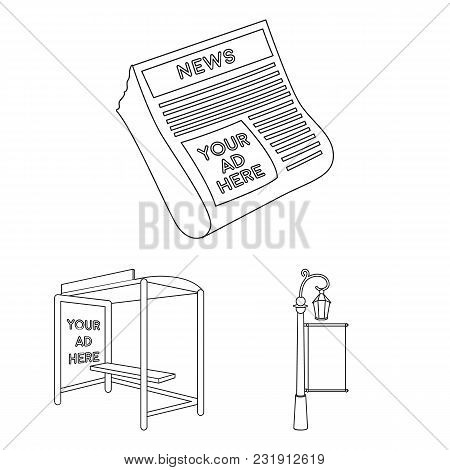 Production Of Advertising Outline Icons In Set Collection For Design. Advertising Equipment Vector S