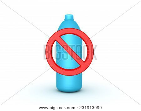 3D Red Forbidden Symbol Across Plastic Water Bottle